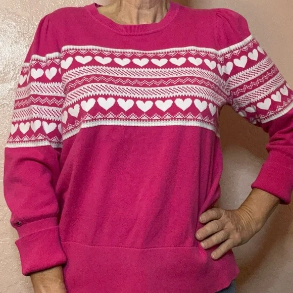 Vintage Tommy Hilfiger Heart Sweater Crew Neck Pink Sz Large - Picture 9 of 10